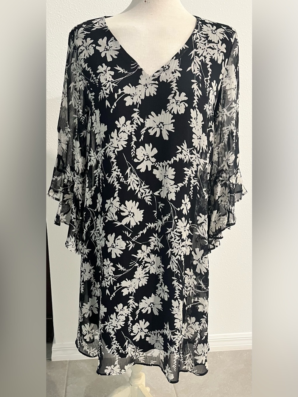Calvin Klein Black Dress with White Floral Motif